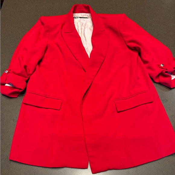 Zara Red Rolled Up Sleeves Blazer Sz: L - Picture 7 of 14